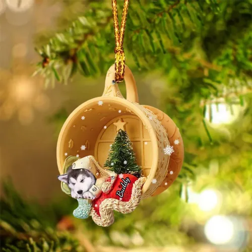 Vista 14 de Adornos de acrílico de encargo de la Navidad del nombre del perro, forma 2D personalizada para los amantes del perro Bulldog