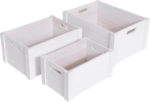 Vista 8 de Cajas modernas de madera blanca para almacenamiento, cajas decorativas rústicas, juego de 3 cajas de almacenamiento de madera extra grandes
