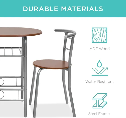 Vista 5 de Best Choice Products Juego de mesa redonda y sillas de madera de 3 piezas para cocina, comedor, espacio compacto con marco de acero, soporte