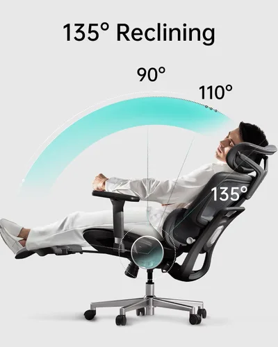 Vista 18 de Hbada E2 Silla de oficina ergonómica, silla de oficina de malla grande y alta con soporte lumbar dinámico de 6 vías, reposabrazos ajustables 3D