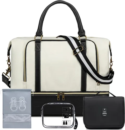 Vista 11 de Bolsa de viaje de fin de semana para mujer, bolsa de lona con espacio para laptop de15.6 pulgadas 601 negro