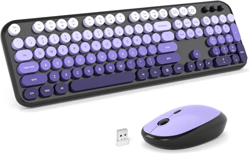 Vista 10 de MOFII Combo de teclado y mouse inalámbricos 2.4 Ghz, no pierden el enlace, estilo retro, teclas redondas, compatible con PC de escritorio y laptop