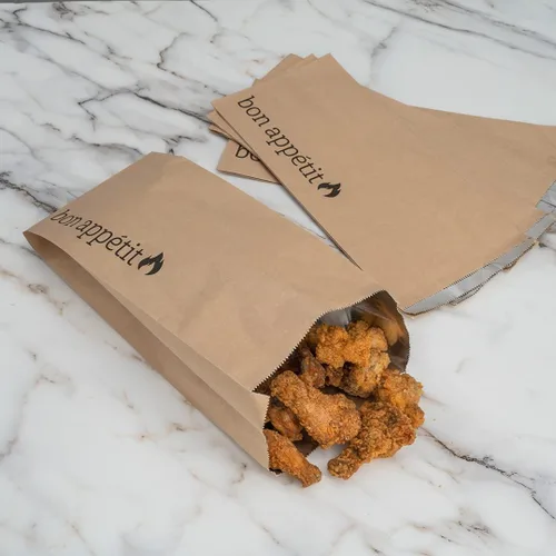 Vista 4 de Restaurantware Bag Tek - Bolsas de papel de aluminio de 6.5 x 4.1 pulgadas, 100 envoltorios para perros calientes de medio galón, papel de estraza