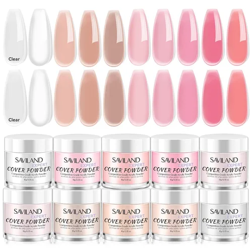 Juego de polvos acrílicos Saviland: Polvo acrílico profesional de queratina, polvo ultra fino transparente/desnudo/rosa para extensión de uñas, arte