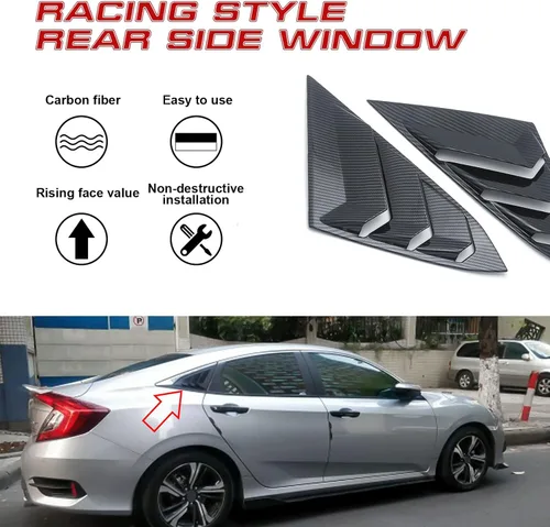 Vista 2 de x xotic tech Cubierta de rejilla de ventana lateral trasera, diseño de fibra de carbono, compatible con Honda Civic 10ª generación Sedan