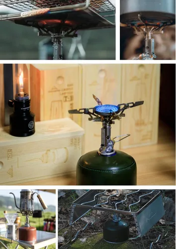 Vista 9 de CAMPINGMOON XD-2F Estufa superior de bote portátil compacta plegable con encendedor con estabilizador de lata de combustible de gas XD-2F/Z41