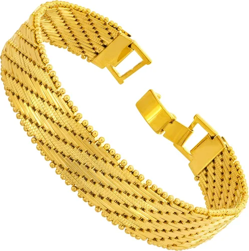 LIFETIME JEWELRY Vintage Flat Basket Weave Bracelet 24k Real Gold Plated for Women and Men 7mm 13mm