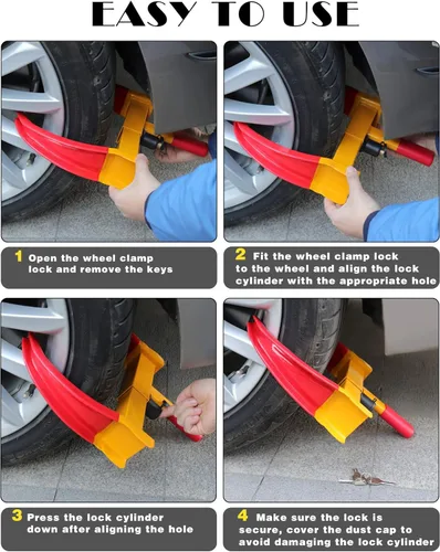 Vista 5 de Tevlaphee Cerradura universal de rueda de seguridad resistente para remolque, cerradura de rueda antirrobo, para automóviles, SUV, cámper