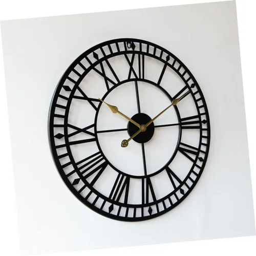 Vista 4 de Amosfun 1pc Roman Numerals Iron Art Wall Clock Silent Timepiece for Home Decor Stylish Clock for Living Room Bedroom Office