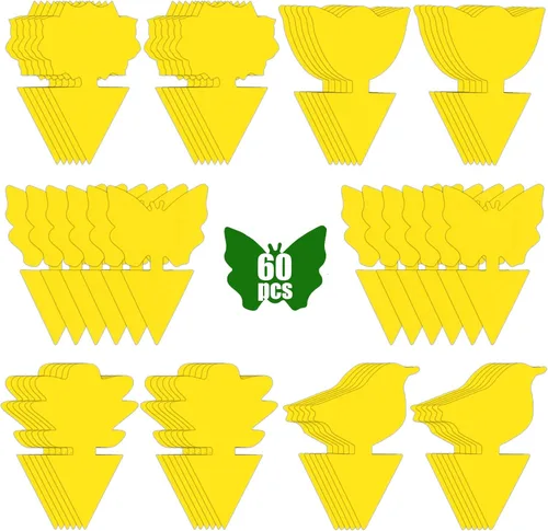 Vista 9 de Paquete de 48 trampas para moscas de frutas para plantas de interior, hongos, mosquitos y mosquitos, para exteriores, atrapamoscas pegajosas