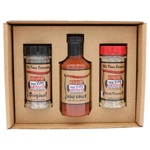 Cooper's Old Time Pit Bar-b-que - Llano, caja de regalo de salsa y condimento de Texas (filete/temporada, todo 9.5 onzas, condimento original 10