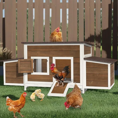 DWVO Gallinero de madera maciza para 4 a 6 pollos, corral de madera al aire libre con 2 cajas nido, jaula de aves de corral, conejera, pato,