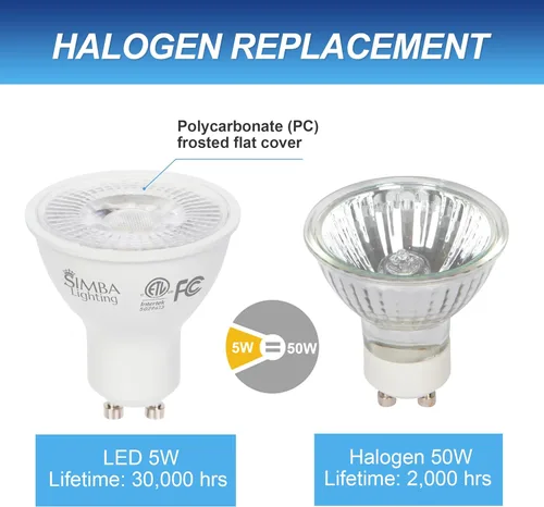 Vista 5 de Simba Lighting Bombilla LED GU10 de 5 W regulable (paquete de 6) halógena de 50 W de repuesto MR16 para acento, empotrada, iluminación de pista, haz