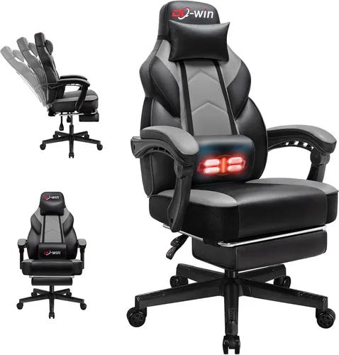 Vista 9 de Silla de juego Shintenchi, silla para computadora con reposapiés y soporte lumbar, silla de videojuegos con altura ajustable, silla de computadora
