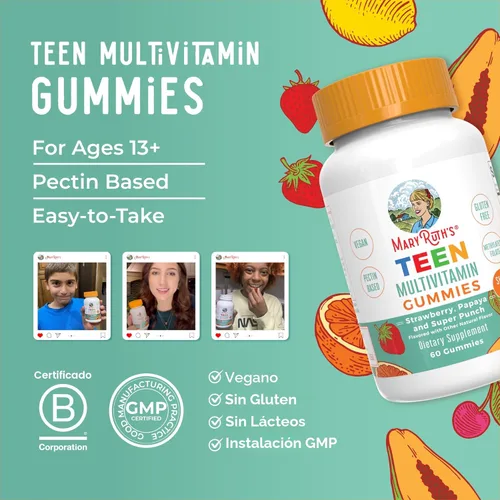 Vista 8 de MaryRuth Organics Multivitamínico para adolescentes Gomitas multivitamínicas multiminerales para adolescentes con vitamina B, C, D y E, biotina