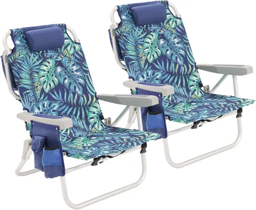 Vista 34 de SUNNYFEEL Silla de Playa Baja de 5 Posiciones Completamente Reclinable, Sillas de Playa Plegables Portátiles Tipo Mochila Resistentes con Bolsa
