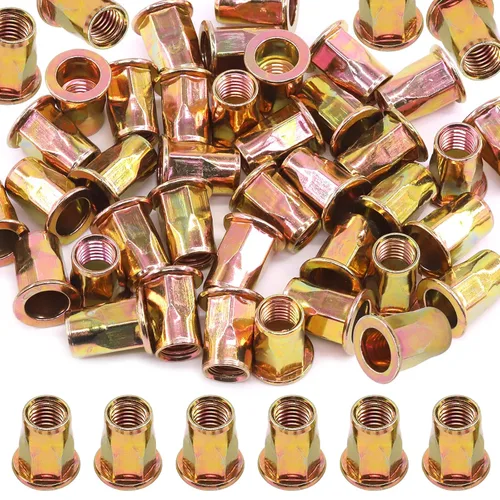 Vista 10 de Glarks Juego de 60 tuercas de remache de brida de cuerpo hexagonal M3 de acero al carbono chapadas en zinc, cabeza plana roscada, tuerca