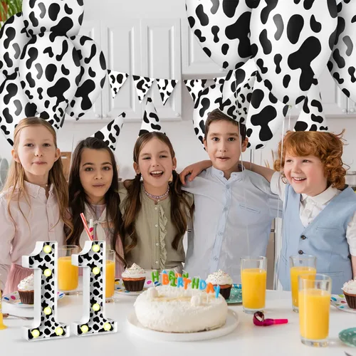 Vista 4 de VIHOSE Números con estampado de vaca clara, centros de mesa de cumpleaños, decoración de granja, letrero luminoso con números para fiesta temática