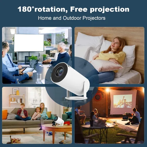 Vista 8 de Mini proyector, proyector portátil HY300 PRO, compatible con 4K 1080P con doble banda WIFI6 5G inalámbrico 5.2 Bluetooth Android 13, rotación