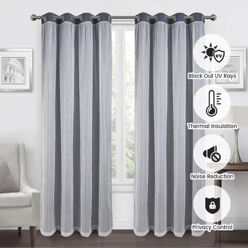 Vista 3 de OKYUK Paneles de cortinas opacas para dormitorio, cortinas de bloqueo de calor y luz completa, 52 x 84 pulgadas, panel de cortina opaca con ojales