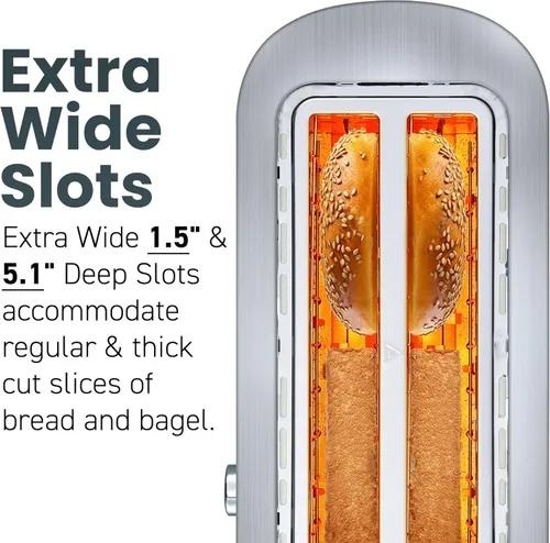 Vista 3 de Elite Gourmet ECT4123X Tostadora de 4 Rebanadas de Ranura Larga, Ranuras Extra Anchas de 1.5" y 5.1" de Profundidad, Funciones de Bagel