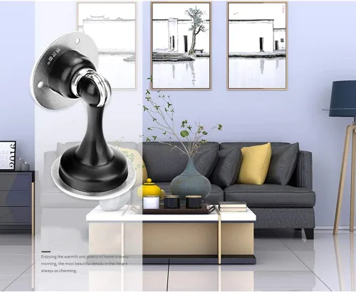 Vista 4 de Tope de puerta, tope de puerta magnético, cierre de puerta de acero inoxidable, cinta adhesiva de doble cara sin necesidad de taladrar. Mejor Negro