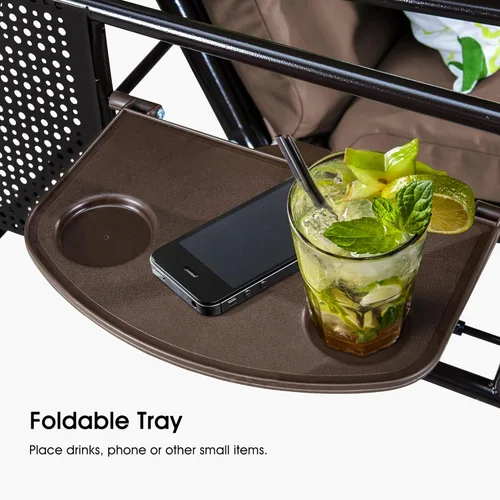 Vista 7 de PURPLE LEAF Columpio de lujo para porche de patio al aire libre de 2 asientos con marco de acero resistente a la intemperie, toldo inclinable Beige