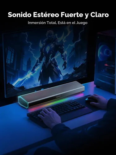 Vista 3 de havit Altavoces de computadora para PC de escritorio, barra de sonido Bluetooth de 5.3 piezas con luz LED dinámica, estéreo de alta fidelidad