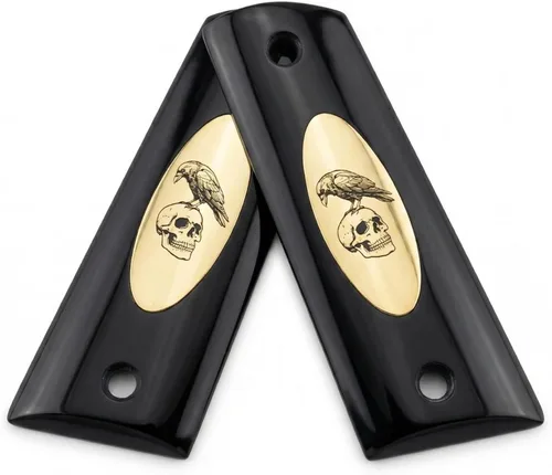 Vista 2 de Empuñaduras 1911 de tamaño completo de madera real, Punisher - Grabado de calavera - Empuñadura para Gobierno/Comandante, accesorios 1911 corte