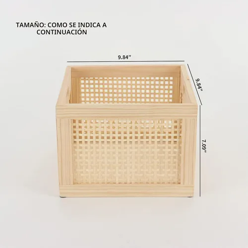 Vista 3 de YAHUAN Caja de Almacenamiento de Madera de Bambú Cubos Organizadores de Almacenamiento Contenedores Decorativos Cesta Cuadrada de Madera Cajas