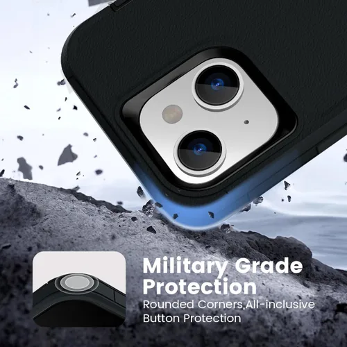 Vista 4 de Compatible con iPhone 15/14/13, doble capa a prueba de golpes, cubierta de cuerpo completo, protección contra caídas de grado militar, funda Negro