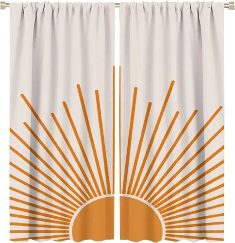 Vista 36 de Bohemian Curtain Mid Century Boho Moon Phase Plants Blackout Print Rod Pocket Window Drapes for Bedroom Living Room 42x45in