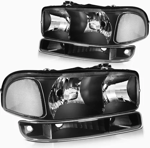 Vista 51 de Conjunto de faros delanteros para Chevy Avalanche 1500 2003-2006 para Avalanche 2500 03-06 para 1500 Classic 2007 carcasa negra reflector ámbar