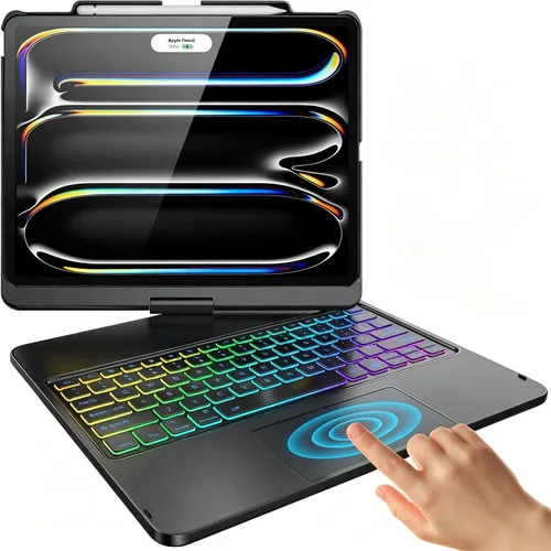 Funda con teclado táctil FUWANG para iPad Pro de 13 pulgadas (M5/M4) 2025/2024, giro de 360° para funda de iPad Pro de 13 pulgadas con teclado Negro