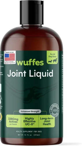 Wuffes Líquido avanzado para articulaciones para perros, suplemento de apoyo para cadera y articulaciones con colágeno UC-II®, glucosamina,