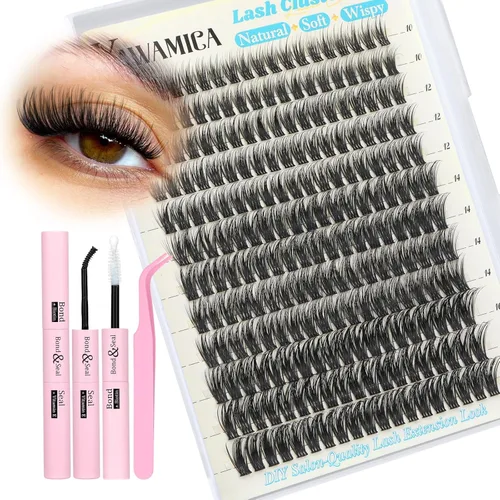Vista 13 de Yawamica Extensiones de pestañas en racimo Wispy Naturales, Extensiones de pestañas individuales, 10-14mm, racimos de pestañas esponjosas, CC