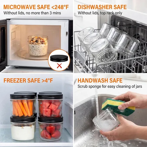 Vista 6 de QAPPDA 40 paquetes de tarros de vidrio de 4 onzas con tapas (negro) - tarros de vidrio transparente pequeños tarros de especias para miel