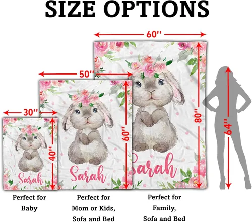 Vista 6 de Arteaga Manta de conejo personalizada para niñas, manta de bebé personalizada para recién nacidos, tamaño King