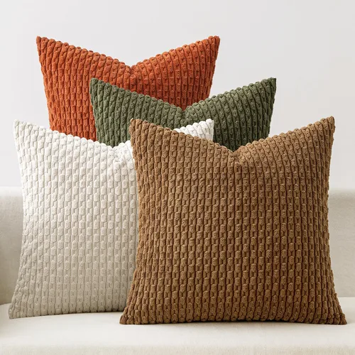 Vista 11 de MIULEE - Juego de 4 fundas de cojín decorativas suaves para sofá, fundas de cojín con rayas estilo bohemio, fundas de cojín de pana, decoración