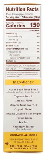 Vista 3 de Simple Mills - Galletas saladas de harina de almendras con pimienta negra en trozos, sin gluten, con semillas de lino, semillas de girasol y sin