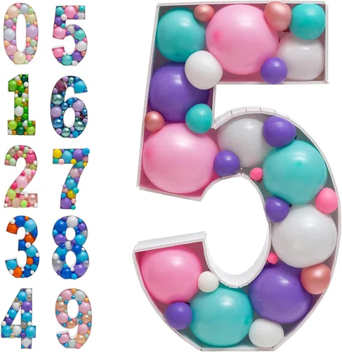 Vista 6 de Globos de mosaico, marco de números, 0 precortados, tablero de espuma grande, letrero recortado para niños, niñas, decoración de cumpleaños