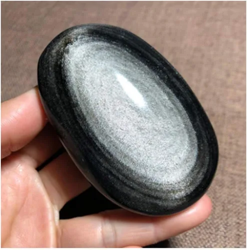 Vista 2 de StoneStory Piedra de preocupación de bolsillo de obsidiana plateada para equilibrio de energía de Reiki, 1 pieza (obsidiana plateada)