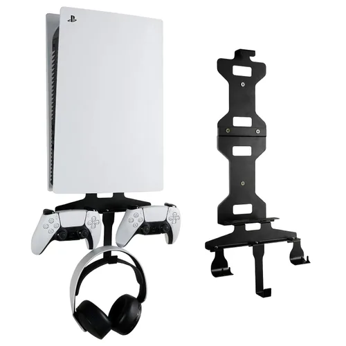 PS5 Wall Mount, Wall Bracket for PlayStation 5 (Disc and Digital Edition) with Detachable Controller Holder & Headphone Hanger, Stealth Mount for