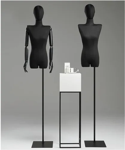 Vista 8 de Adjustable Female Dress Form Mannequin 2pcs, 57''-80'' Height, Detachable Head, Rectangle Metal Base for Clothing & Jewelry Display, Ideal for Black
