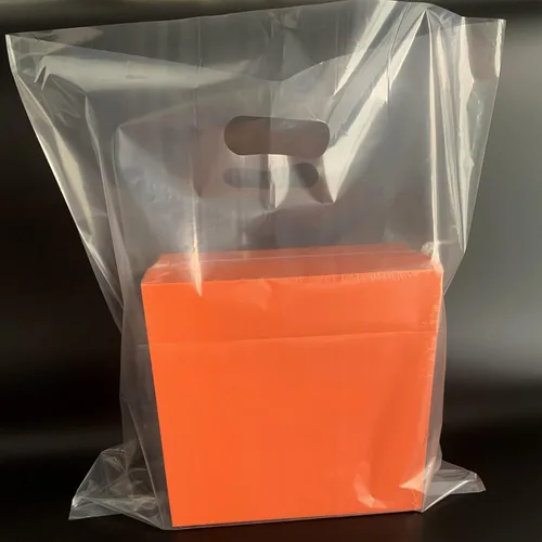 Vista 7 de Paquete de 100 bolsas de plástico transparente de 12 x 18 x 2 mil de grosor con asas troqueladas, asas troqueladas, bolsa de plástico brillante
