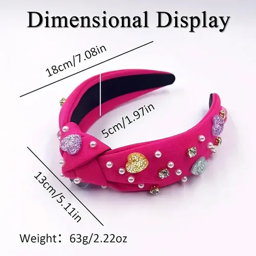 Vista 5 de Diadema para el día de San Valentín, accesorios para mujer, diadema de corazón con purpurina, diadema con diamantes de imitación, diadema anudada