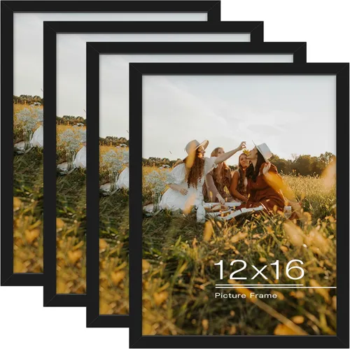Vista 30 de Frametory, Portarretratos de madera maciza de 8.5 x 11 pulgadas, moldeado negro, parte delantera de vidrio templado, vertical, marco de galería