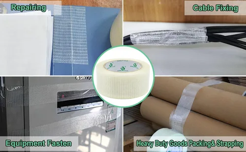 Vista 3 de BOMEI PACK Cinta de flejado de filamento bidireccional transparente, 6.7 mil x 2 pulgadas x 30 yardas, cinta reforzada con fibra de vidrio