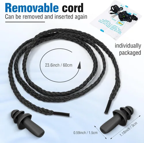 Vista 2 de Tondiamo 200 pares de tapones para los oídos reutilizables de silicona con cordón para dormir, envueltos individualmente, protección auditiva