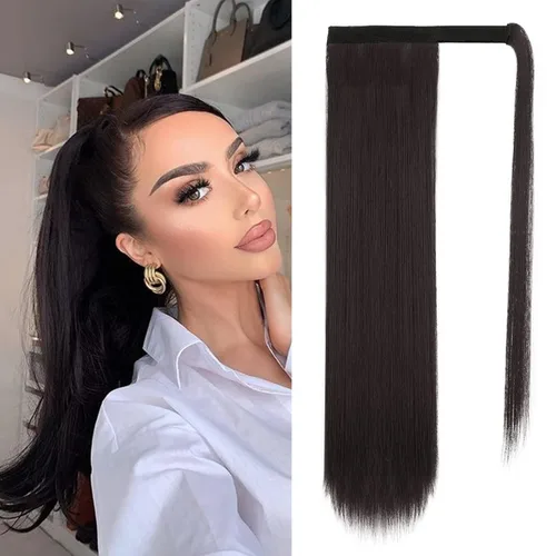 Vista 63 de BARSDAR Extensión de Cola de Caballo Corta y Recta - Extensiones de Cabello de Cola de Caballo con Cordón de 14 Pulgadas en Negro para Mujeres